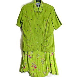 Radical Rags Size L Skirt a Blouse Jacket M Lime Green Floral 3 Piece Outfit
